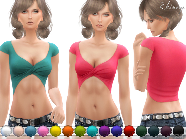 Sims 4 Twist Front Crop Top by ekinege at TSR