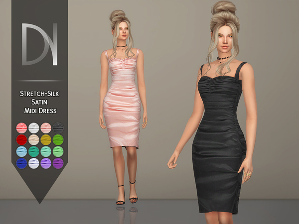 Sims 4 Stretch Silk Satin Midi Dress by DarkNighTt at TSR