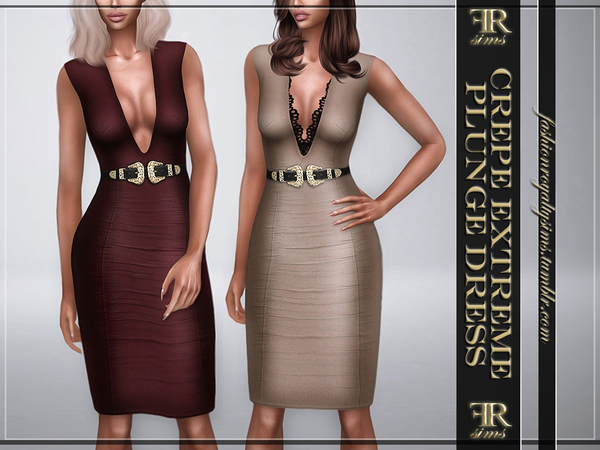 Sims 4 Crepe Extreme Plunge Dress by FashionRoyaltySims at TSR