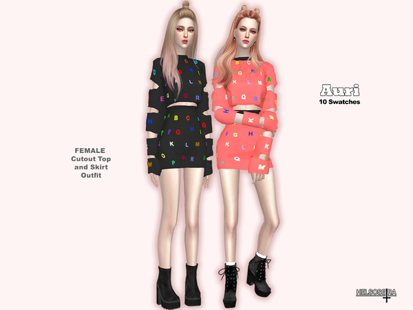 Sims 4 AURI Cutout Top n Skirt Outfit by Helsoseira at TSR