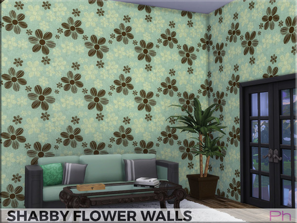Sims 4 Shabby Flowers Walls by Pinkfizzzzz at TSR