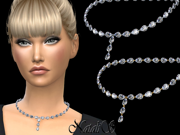 Sims 4 Pear cut diamond necklace 002 by NataliS at TSR