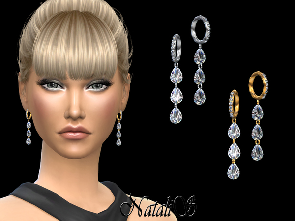 Sims 4 Pear cut diamond drop earrings by NataliS at TSR
