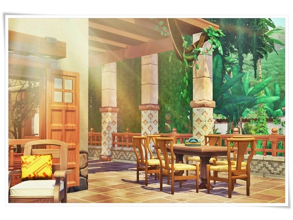 Sims 4 Tropical Miracle Spanish style jungle house by Moniamay72 at TSR