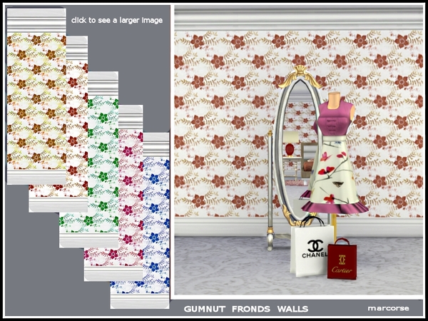 Sims 4 Gumnut Fronds Walls by marcorse at TSR