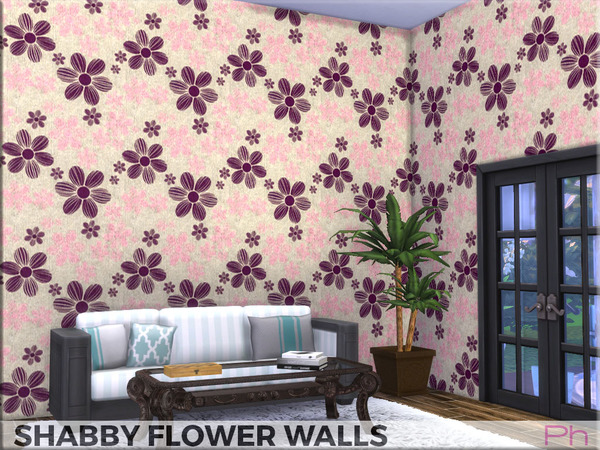 Sims 4 Shabby Flowers Walls by Pinkfizzzzz at TSR