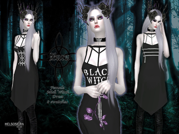 Sims 4 ZURA Witch Midi Dress by Helsoseira at TSR