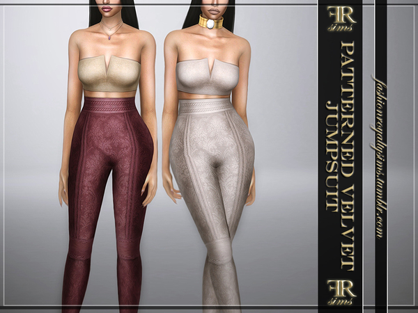 Sims 4 Patterned Velvet Jumpsuit by FashionRoyaltySims at TSR