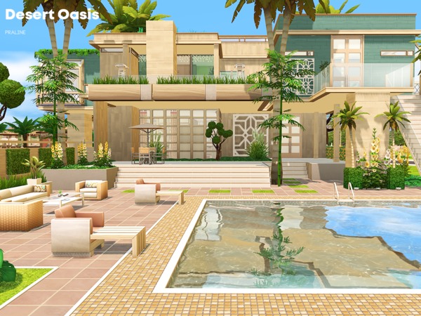 Sims 4 Desert Oasis house by Pralinesims at TSR