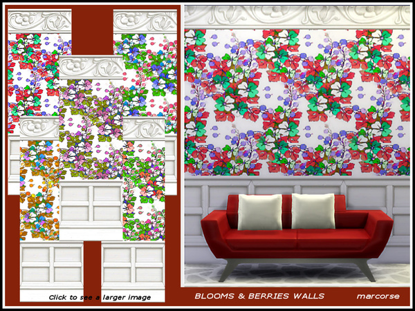 Sims 4 Blooms and Berries Walls by marcorse at TSR