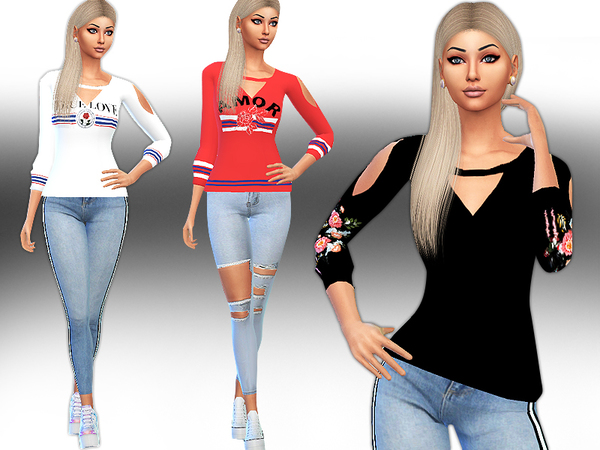 Sims 4 Trendy Floral Embroidery and Pattern Sweats by Saliwa at TSR