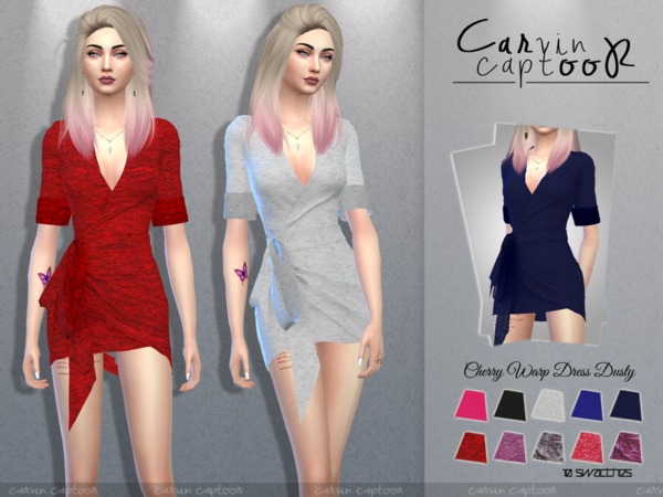Sims 4 Cherry Warp Dress Dusty by carvin captoor at TSR