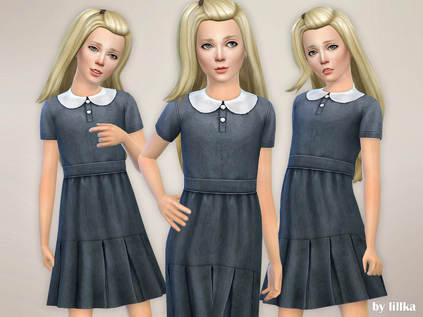 Sims 4 Blue Gray Dress by lillka at TSR