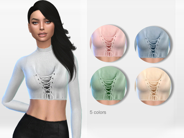 Sims 4 Winter Lace Up Top by Puresim at TSR