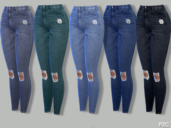 Sims 4 Skinny Stretch Stripes Ripped Knee Denim Jeans by Pinkzombiecupcakes at TSR