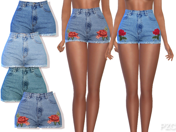 Sims 4 Summer Blue Denim Jeans Shorts by Pinkzombiecupcakes at TSR