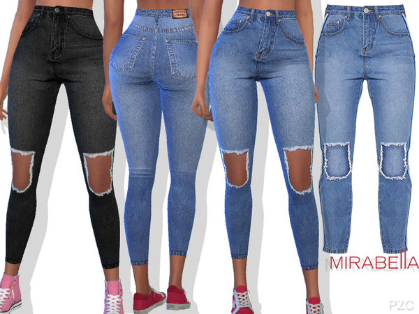 Sims 4 Summer Ripped Denim Jeans Mirabella by Pinkzombiecupcakes at TSR