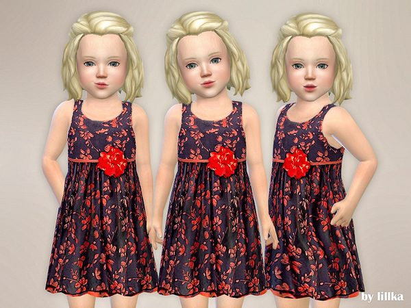 Sims 4 Floral Jacquard Dress 02 by lillka at TSR