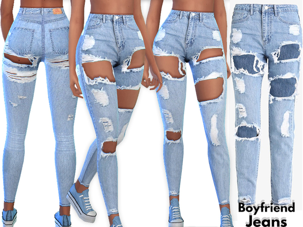 Sims 4 Boyfriend Ripped Denim Jeans by Pinkzombiecupcakes at TSR