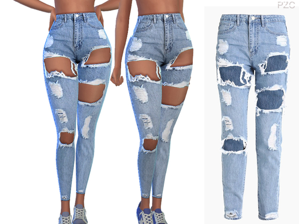 Sims 4 Boyfriend Ripped Denim Jeans by Pinkzombiecupcakes at TSR