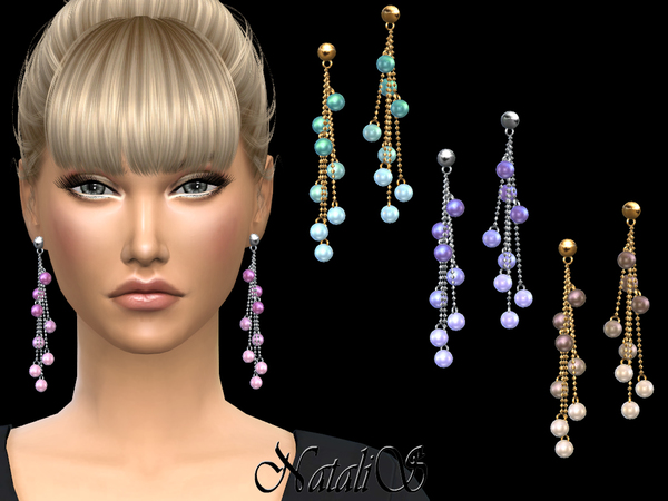Sims 4 Beaded chain tassel earrings by NataliS at TSR
