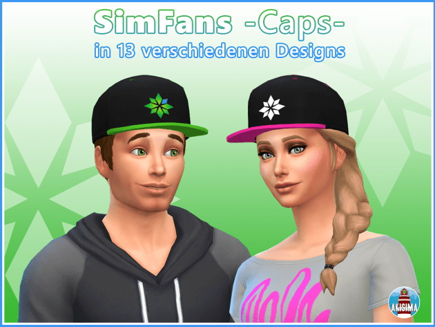 Sims 4 SimFans Merch Caps by Waterwoman at Akisima