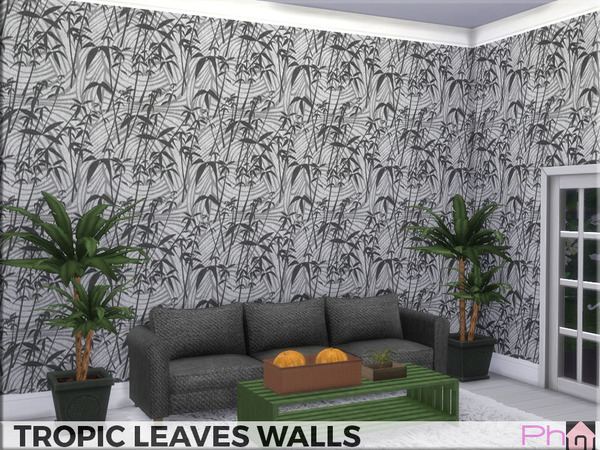 Sims 4 Tropic Leaves Walls by Pinkfizzzzz at TSR