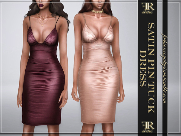 Sims 4 Satin Pin Tuck Dress by FashionRoyaltySims at TSR