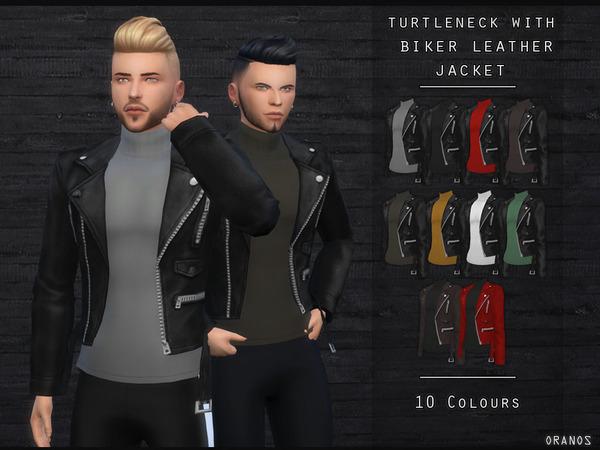 Sims 4 Turtleneck With Biker Leather Jacket by OranosTR at TSR
