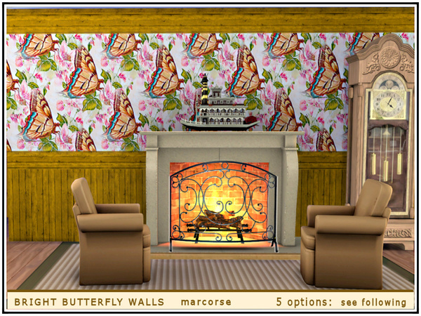 Sims 4 Bright Butterfly Walls by marcorse at TSR