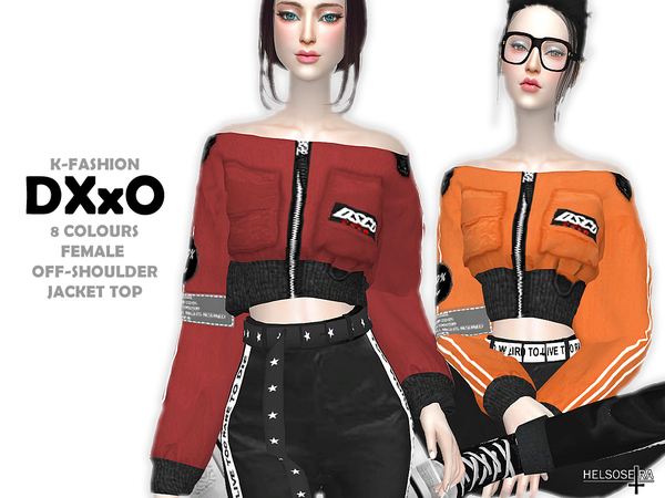 Sims 4 DXXO Off Shoulder Crop Jacket/Top by Helsoseira at TSR