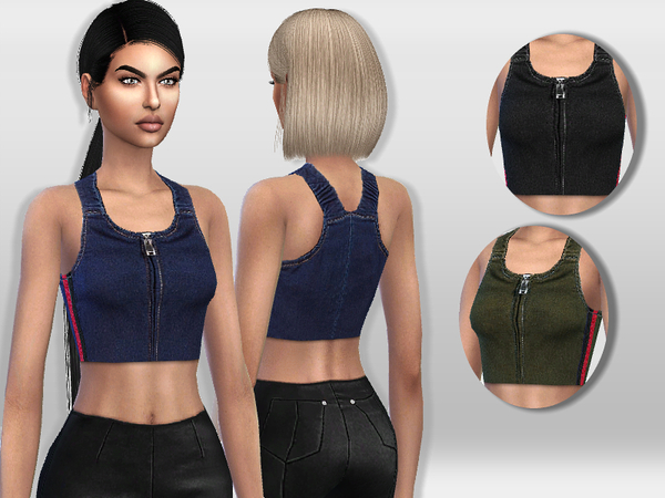 Sims 4 Denim Zipper Front Top by Puresim at TSR