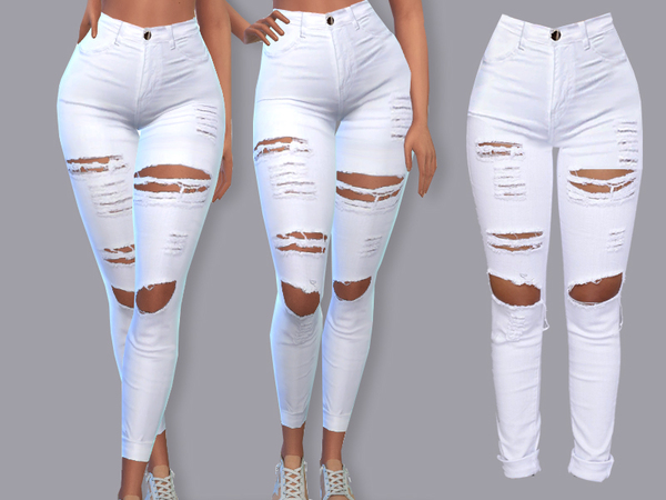 Sims 4 White Summer Denim Jeans by Pinkzombiecupcakes at TSR