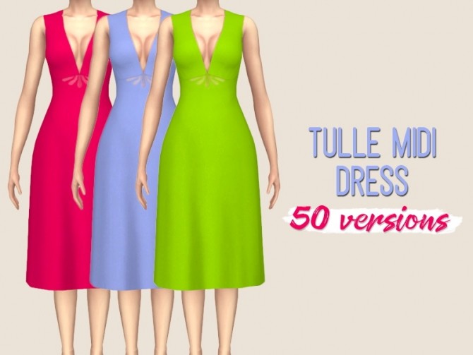 Sims 4 Tulle Midi Dress & Gingham Cropped Top at Midnightskysims