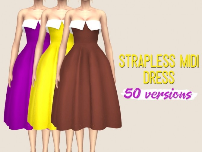 Sims 4 Strapless Midi Dress & Basic T shirt at Midnightskysims
