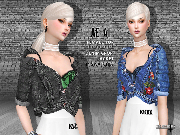 Sims 4 AEAI Denim Crop Jacket by Helsoseira at TSR