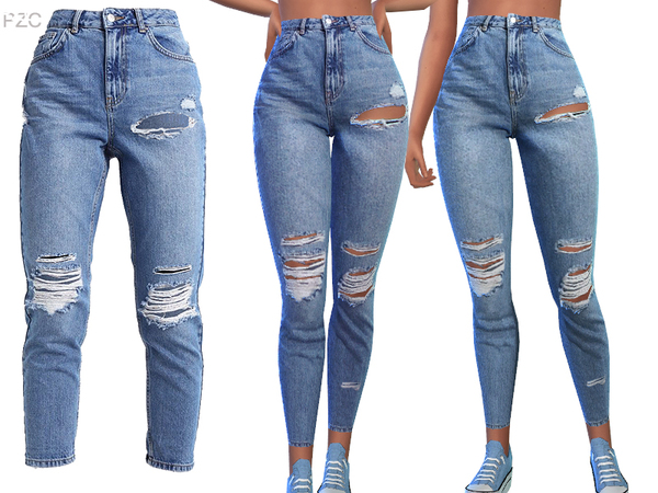 Sims 4 Denim Skinny Ripped Jeans by Pinkzombiecupcakes at TSR