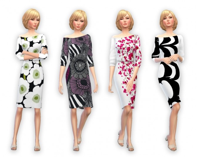 Sims 4 Marimekko Off the Shoulder Dress at SimPlistic
