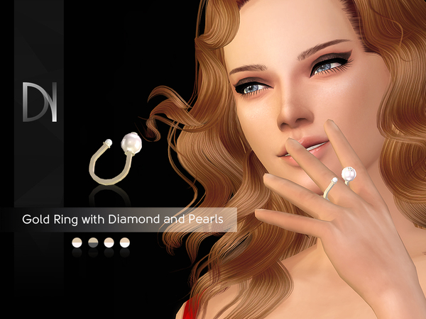 Sims 4 Gold Ring with Diamond and Pearls by DarkNighTt at TSR