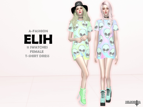 Sims 4 ELIH T SHIRT MINI DRESS by Helsoseira at TSR