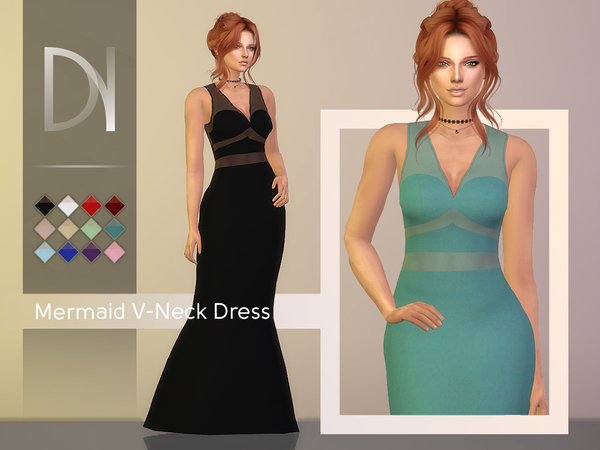Sims 4 Mermaid V Neck Dress by DarkNighTt at TSR