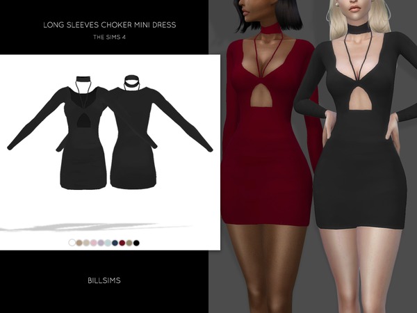Sims 4 Long Sleeves Choker Mini Dress by Bill Sims at TSR