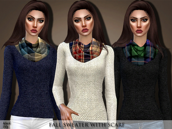 Sims 4 Fall Sweater with Scarf by Black Lily at TSR