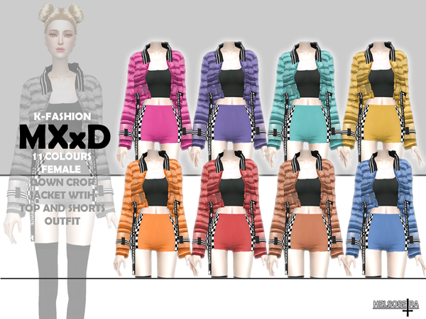 Sims 4 MXXD Down Crop Jacket Outfit by Helsoseira at TSR