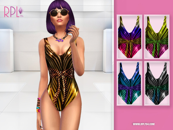 Sims 4 Metallic Belted Swimsuit by RobertaPLobo at TSR