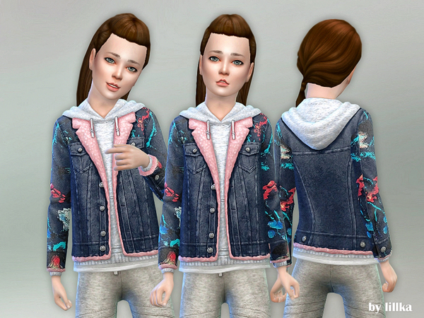 Sims 4 Hoodie with Denim Jacket by lillka at TSR