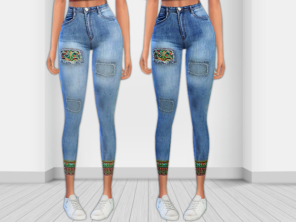 Sims 4 Designer Ethnic Patch Jeans by Saliwa at TSR