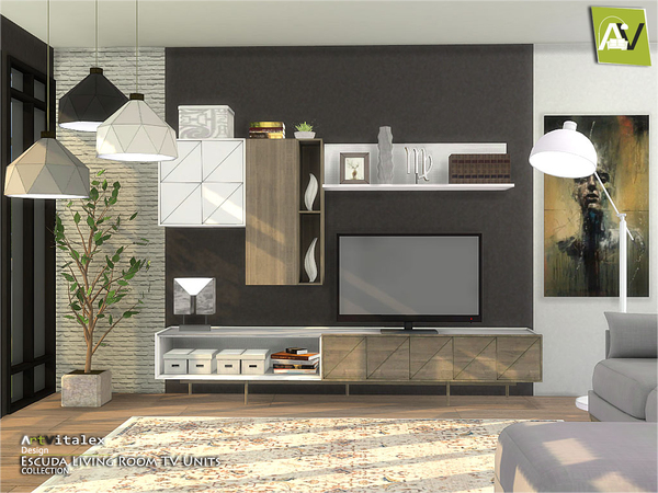 Sims 4 Escuda Living Room TV Units by ArtVitalex at TSR