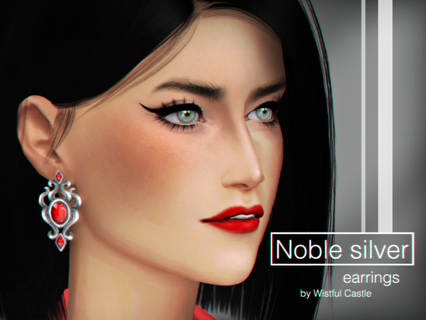 Sims 4 Noble silver earrings by WistfulCastle at TSR