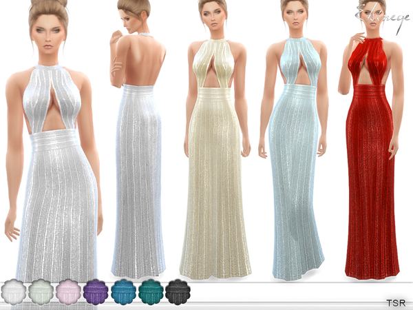 Sims 4 Open Back Halter Dress by ekinege at TSR